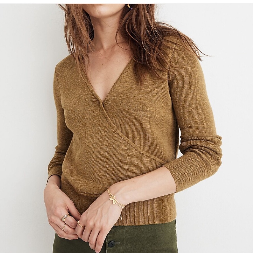 Madewell Chartreuse Wrap-Front Pullover Sweater